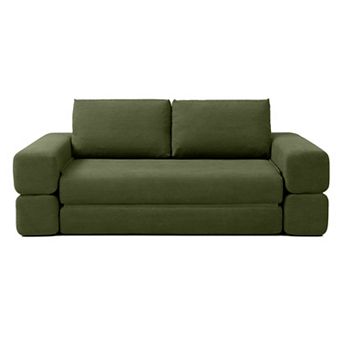 Trikiousd 81" 3-in-1 Folding Floor Loveseat, Convertible Sofa Bed with Pillows