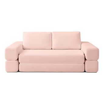 Trikiousd 81" 3-in-1 Folding Floor Loveseat, Convertible Sofa Bed with Pillows