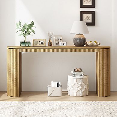 Trikiousd 59" Curved Console Table with Vertical Stripe Base