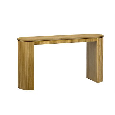 Trikiousd 59" Curved Console Table with Vertical Stripe Base