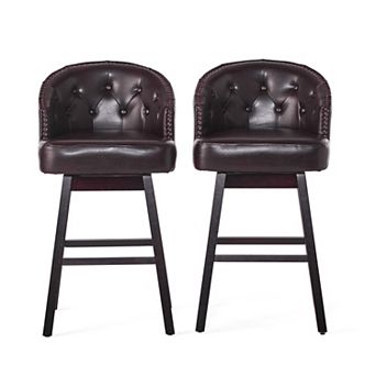 Trikiousd 360° Swivel Button Tufted Bar Stools with Nailhead Trim, Set of 2