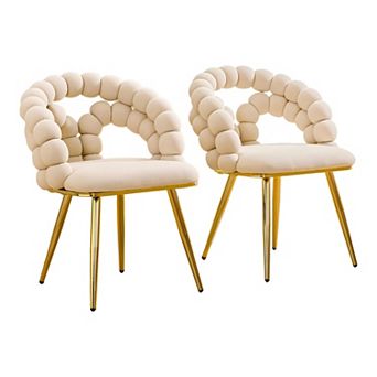 Trikiousd Set of 2 Velvet Bubble Dining Chairs with Curved Backrest and Metal Legs