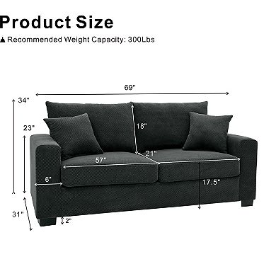 Trikiousd 69" Upholstered Loveseat Sofa with Throw Pillows