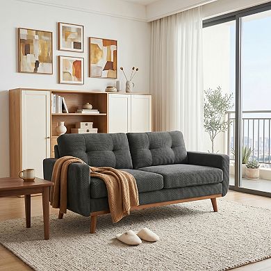 Trikiousd 65" Loveseat Sofa with Tufted Back and Solid Wood Legs