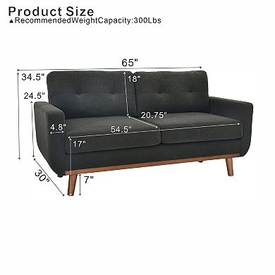 Trikiousd 65" Loveseat Sofa with Tufted Back and Solid Wood Legs