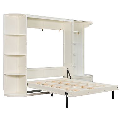 Pnronnc Space-Saving Wall Bed Queen Size Murphy Bed Hidden Fold Bed Built-in Shelves, Cabinets, Hook