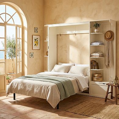 Pnronnc Space-Saving Wall Bed Queen Size Murphy Bed Hidden Fold Bed Built-in Shelves, Cabinets, Hook