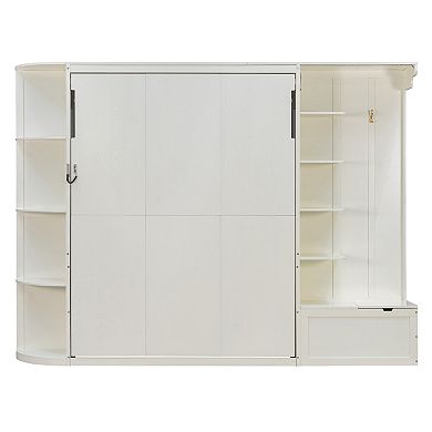 Pnronnc Space-Saving Wall Bed Queen Size Murphy Bed Hidden Fold Bed Built-in Shelves, Cabinets, Hook
