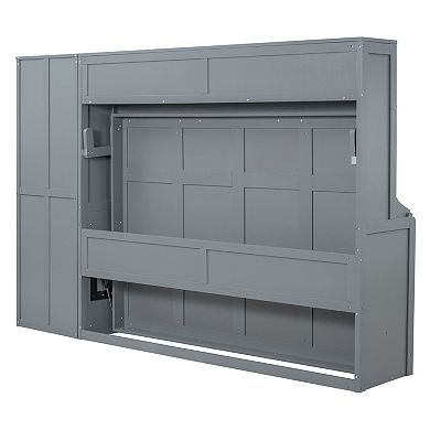 Pnronnc Folding Wall Bed Murphy Frame Queen Size Daybed with Closet and Drawers