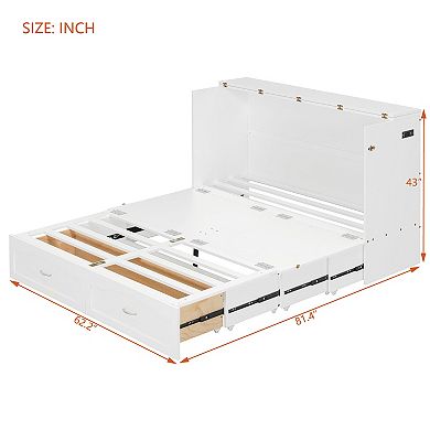 Pnronnc Convertible Murphy Queen Size Bed Folding Platform Wall Cabinet Bed with Drawer and USB