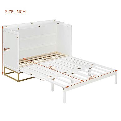 Pnronnc Space-Saving Platform Queen Size Bed Wooden Frame Foldable Murphy Bed with Drawers
