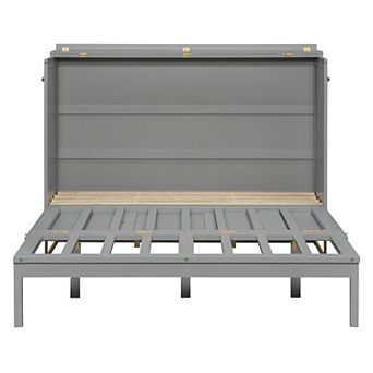 Pnronnc Space-Saving Platform Queen Size Bed Wooden Frame Foldable Murphy Bed with Drawers