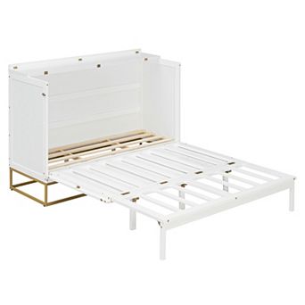 Pnronnc Space-Saving Platform Queen Size Bed Wooden Frame Foldable Murphy Bed with Drawers
