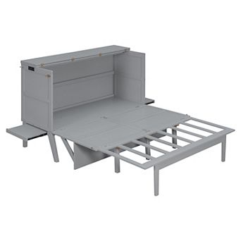 Pnronnc Cube Wall Cabinet Bed Convertible Murphy Platform Bed with USB Port and Hidden Desk