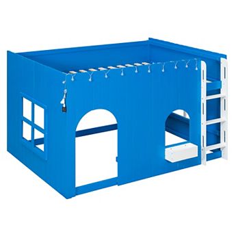 Pnronnc Kids Loft Bed House Design Bunk Bed Built-in RGB LED Light and Underbed Storage Space