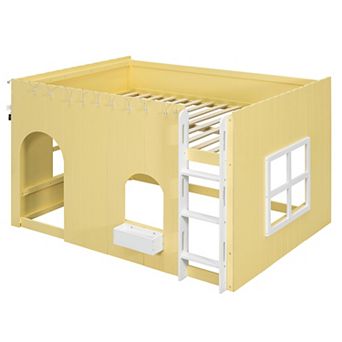 Pnronnc Kids Loft Bed House Design Bunk Bed Built-in RGB LED Light and Underbed Storage Space