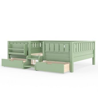 Pnronnc Wood Frame Daybeds Low Profile Loft Bed Kids Sofa Bed uilt-in Bookshelves, Drawers and Stair
