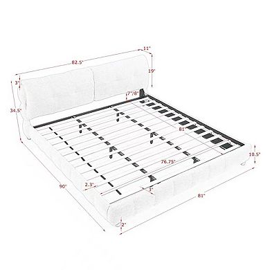Pnronnc Boucle Upholstered Bed Low Profile Platform Bed Cloud-Like Bed with Solid Wood Legs