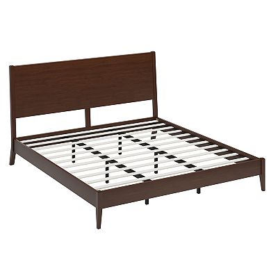 Pnronnc Classic Solid Bamboo Wood Platform Bed Sled Bed with Wood Slats and Metal Support
