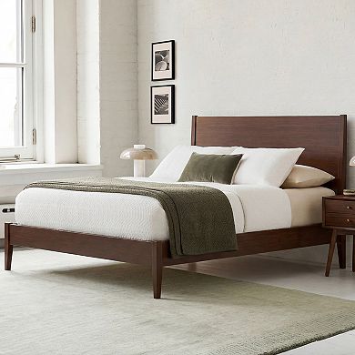 Pnronnc Classic Solid Bamboo Wood Platform Bed Sled Bed with Wood Slats and Metal Support
