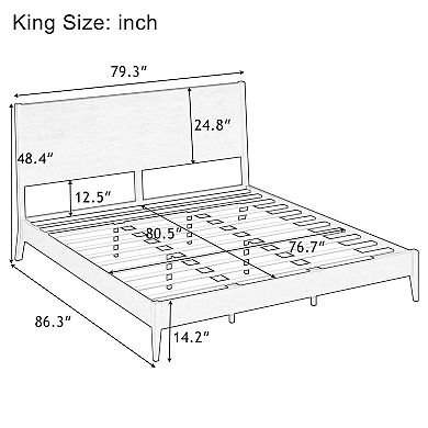 Pnronnc Classic Solid Bamboo Wood Platform Bed Sled Bed with Wood Slats and Metal Support