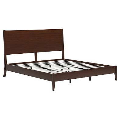 Pnronnc Classic Solid Bamboo Wood Platform Bed Sled Bed with Wood Slats and Metal Support