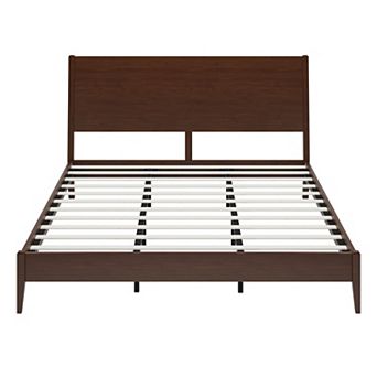 Pnronnc Classic Solid Bamboo Wood Platform Bed Sled Bed with Wood Slats and Metal Support