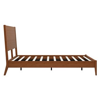 Pnronnc Classic Solid Bamboo Wood Platform Bed Sled Bed with Wood Slats and Metal Support