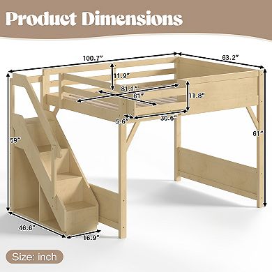 Pnronnc Space-saving Loft Bed Floor Bed Bunk Bed with Wardrobe, Beside Shelf, Full-length Guardrails