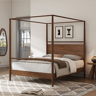 Pnronnc Bed Solid Wood Canopy Bed Frame Four Posters Bed Platform Bed, No Box Spring Needed
