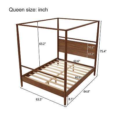 Pnronnc Bed Solid Wood Canopy Bed Frame Four Posters Bed Platform Bed, No Box Spring Needed