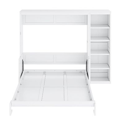 Pnronnc Wooden Murphy Bed Space-saving Platform Bed with Desk and Bookshelf