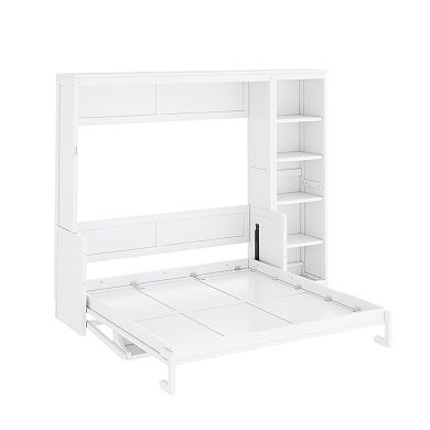 Pnronnc Wooden Murphy Bed Space-saving Platform Bed with Desk and Bookshelf
