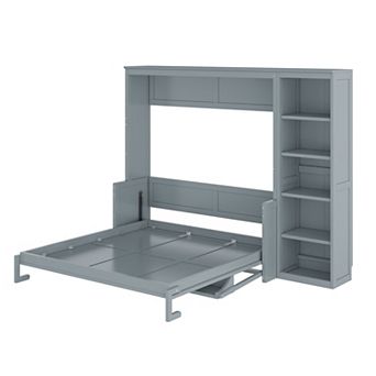 Pnronnc Wooden Murphy Bed Space-saving Platform Bed with Desk and Bookshelf