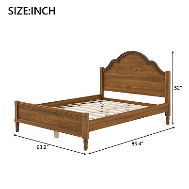 Pnronnc Classic Platform Bed Wood Frame Lowprofile Bed Curved Wingback Bed with Headboard, Footboard