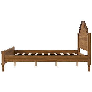 Pnronnc Classic Platform Bed Wood Frame Lowprofile Bed Curved Wingback Bed with Headboard, Footboard