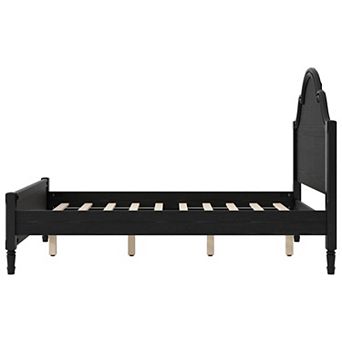 Pnronnc Classic Platform Bed Wood Frame Lowprofile Bed Curved Wingback Bed with Headboard, Footboard