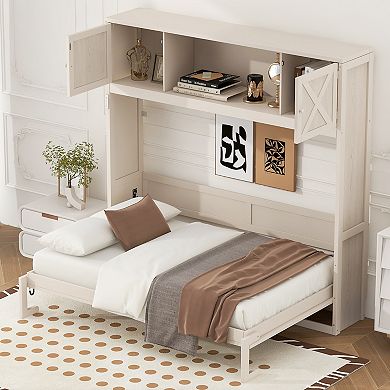 Pnronnc Wall Cabinets Bed Murphy Bed Full Size Folding Daybed with Top Storage Cabinets
