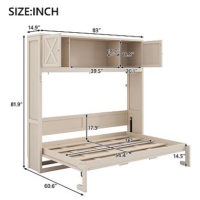 Pnronnc Wall Cabinets Bed Murphy Bed Full Size Folding Daybed with Top Storage Cabinets