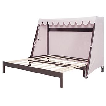 Pnronnc Low Profile Daybed Twin XL House Bed Wood Frame Tent Bed with Trundle, Shelf, Tent, Light