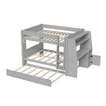 Pnronnc Gaming Bunk Bed All-in-one Bunk Bed with LED Light, Side Desk, Bookshelves and Drawers