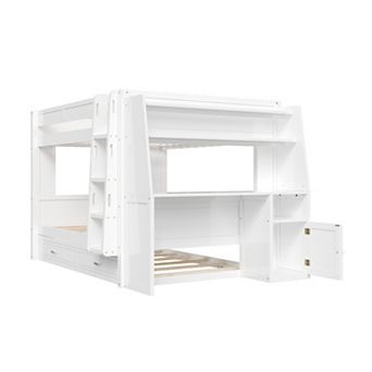 Pnronnc Gaming Bunk Bed All-in-one Bunk Bed with LED Light, Side Desk, Bookshelves and Drawers