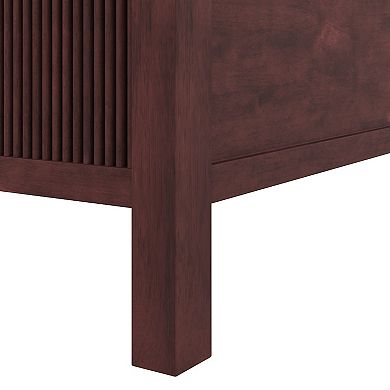 Pnronnc Canopy Frame Platform Bed Wooden Four Poster Bed Fluted Wingback Bed with Support Slats