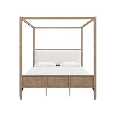 Pnronnc Wooden Canopy Frame Platform Bed 4 Poster Bed Upholstery Wingback Bed, No Box Spring Needed