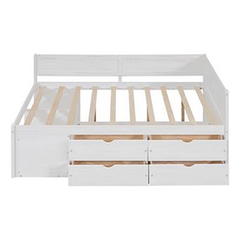 Pnronnc L-shape Corner Daybed Full Size Wood Frame Sofa Bed with Drawers and Storage Shelves