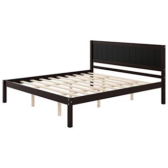 Pnronnc Classic Platform Bed Wood Frame Wingback Bed with Center Slat Support
