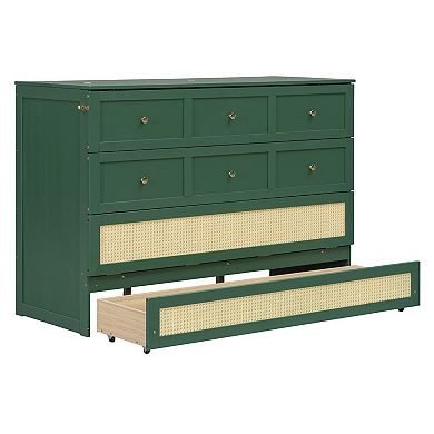 Pnronnc Folding Murphy Bed Convertible Wall Cabinet Bed with Large Drawers Platform Bed
