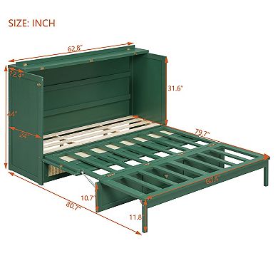 Pnronnc Folding Murphy Bed Convertible Wall Cabinet Bed with Large Drawers Platform Bed