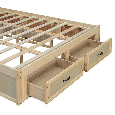 Pnronnc Open Bed Storage Frame Platform Bed Bookcase Captains Bed Wooden Daybed with 6 Drawers