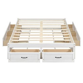 Pnronnc Open Bed Storage Frame Platform Bed Bookcase Captains Bed Wooden Daybed with 6 Drawers